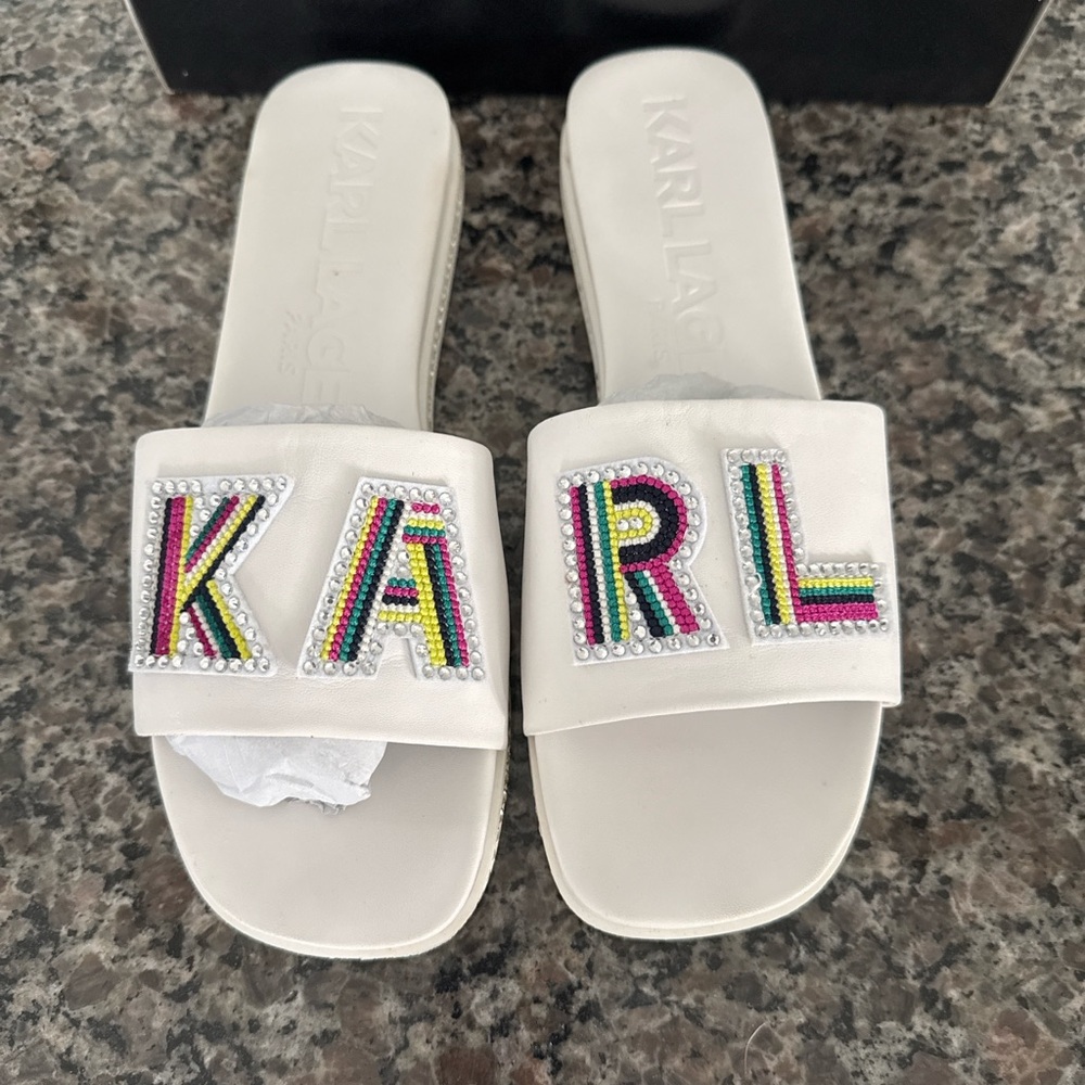 Karl Lagerfeld Multicolored and White Logo Design with rhinestone sides!